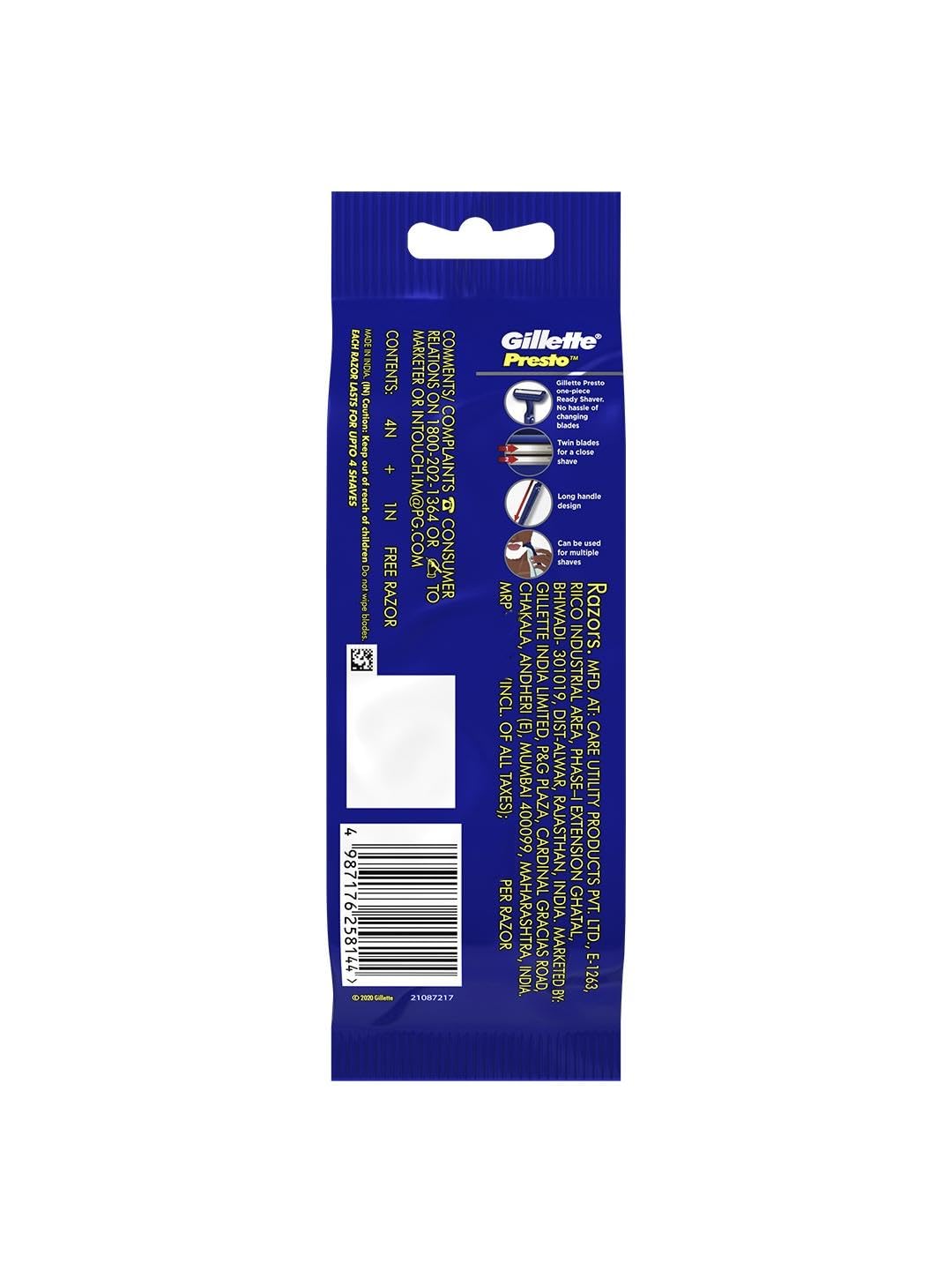 Gillette Presto Manual Shaving Razor(Pack of 5)