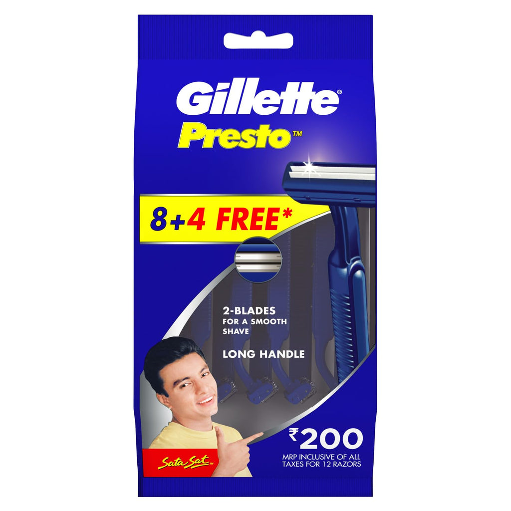 Gillette Presto Manual Shaving Razor (Pack of 8 + 4)