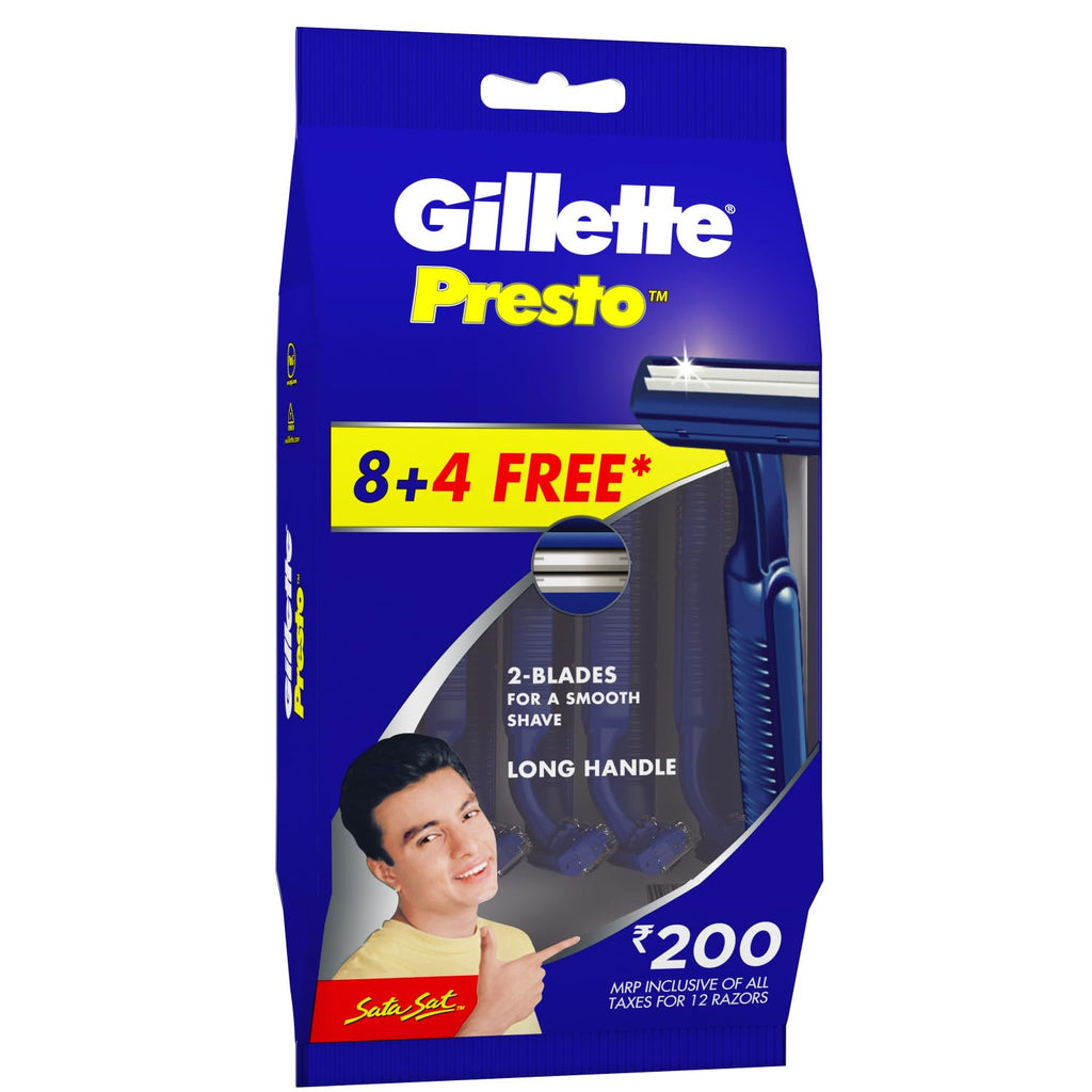 Gillette Presto Manual Shaving Razor (Pack of 8 + 4)