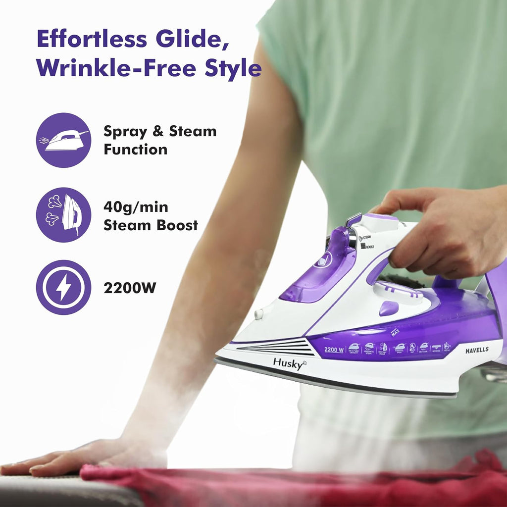 HAVELLS Husky 2200 W Steam Iron with Auto Shut Off, Steam Boost, Vertical, Horizontal Ironing