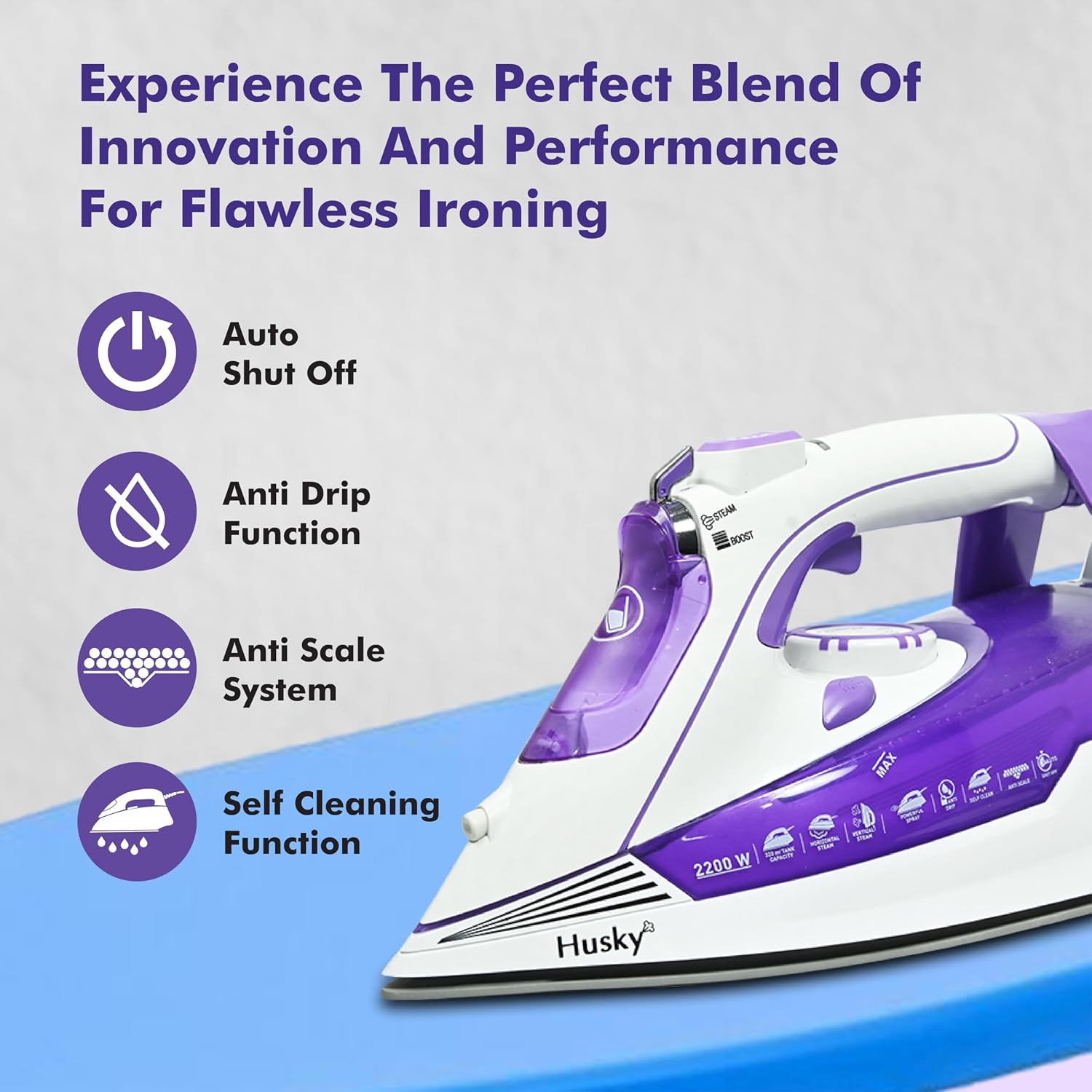HAVELLS Husky 2200 W Steam Iron with Auto Shut Off, Steam Boost, Vertical, Horizontal Ironing