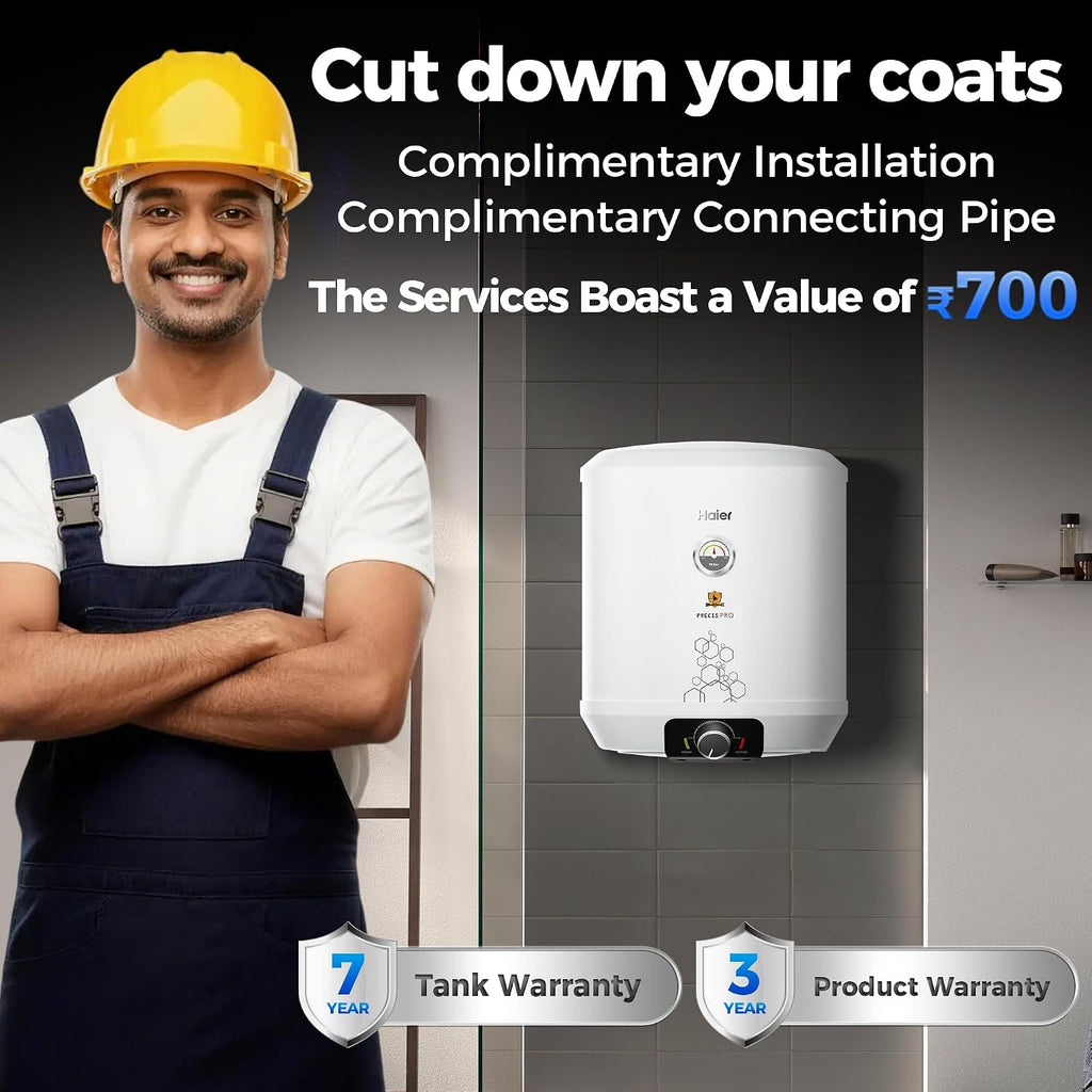 Haier Precis pro Water Geyser 15ltr 5 Star 2000W Electric Geyser Free Installation & Connection Pipe| Warranty 7 Yr on Tank| Shock Proof| Glassline Steel Tank| 11-Level Safety