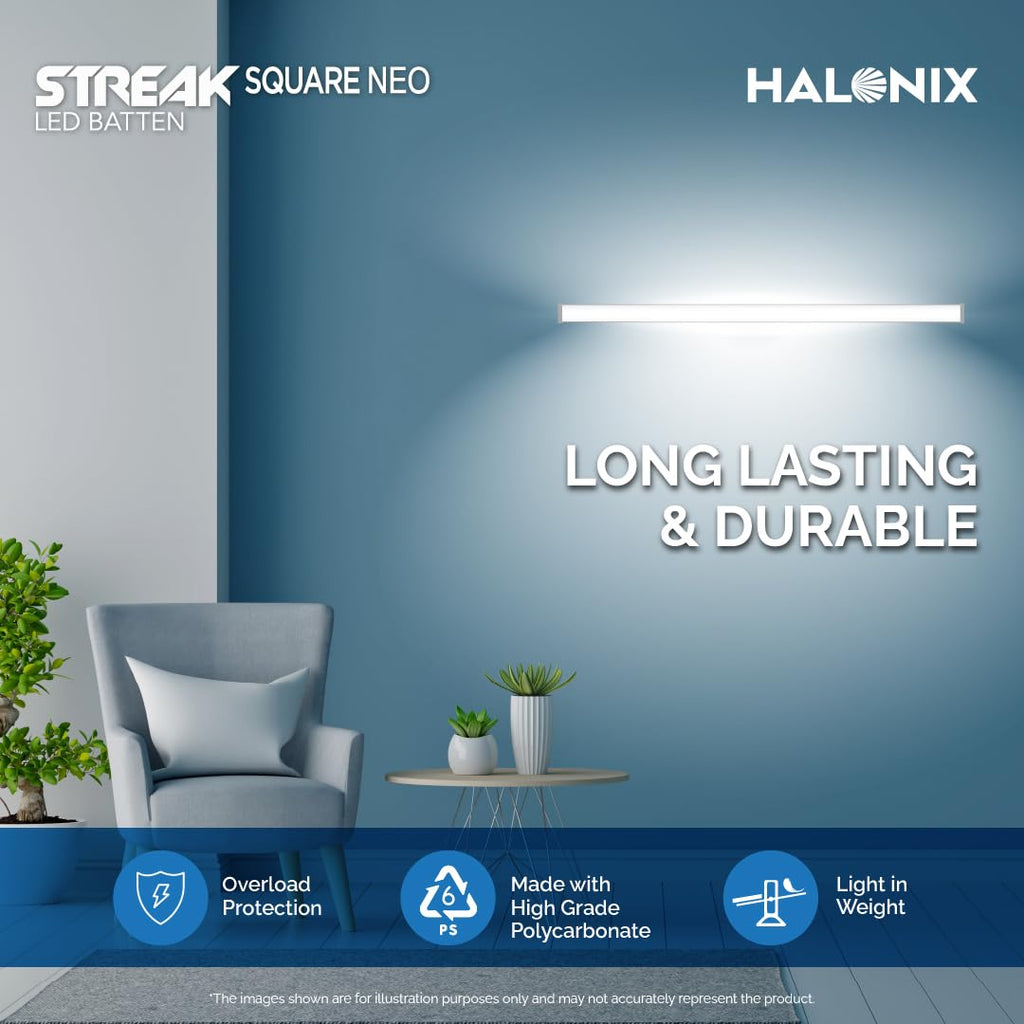 Halonix 10W LED Batten/Led Tubelight | 2-ft Tubelight for Living Room & Bedroom | Cool day light | Pack 1