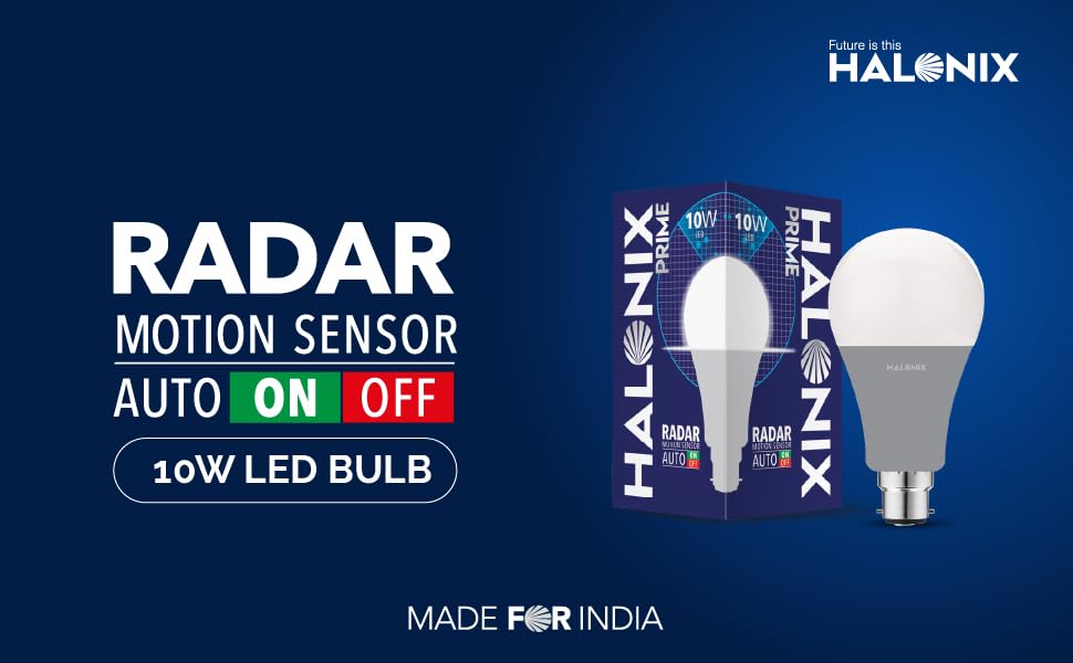 Halonix 10W Motion Sensor Led bulb | Color-6500K White | Auto on- Auto Off light | Motion sensor light | Pack of 1 | b22d