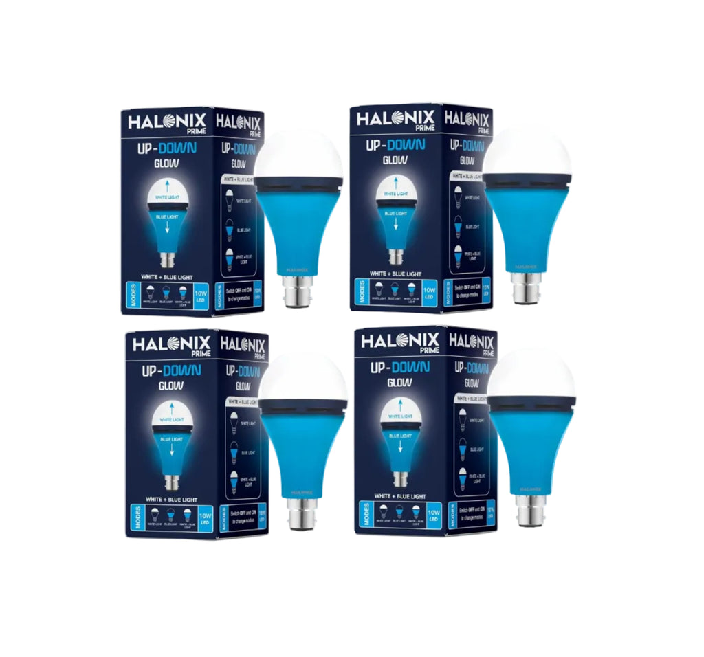 Halonix 10W Up Down Glow Blue & White 3 Modes LED | Switch On-Off to Change Color | Decorative B22 Base | Pack of 4