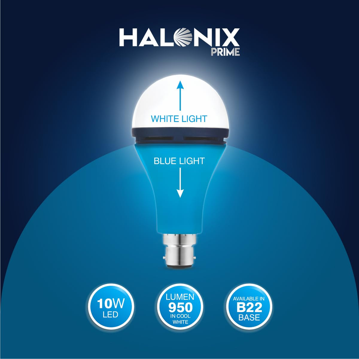 Halonix 10W Up Down Glow Blue & White 3 Modes LED | Switch On-Off to Change Color | Decorative B22 Base | Pack of 4