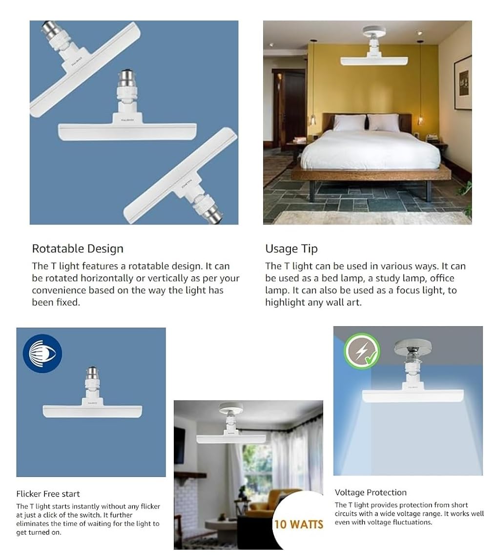 Halonix 10 Watts B22d Led bulb Mini tube Light |Color- Cool White | Base-B22 | Pack of 10 |