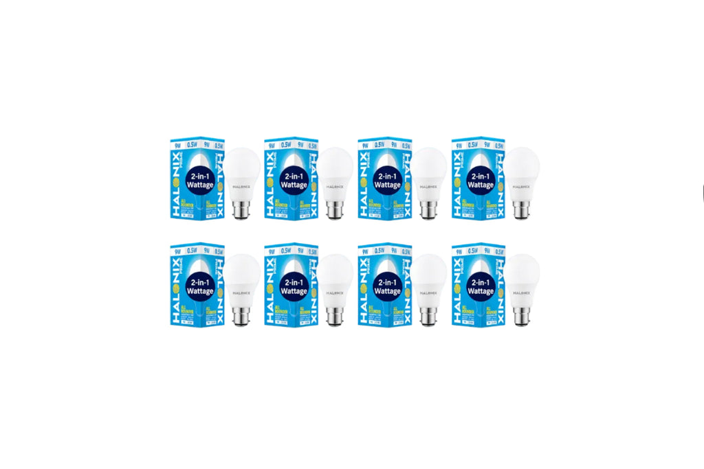 Halonix 2-in-1 Dimmable 9W & 0.5W Multi Wattage Adjustable Light Led Bulb | All Rounder led Bulb Base B22D | Pack of 8