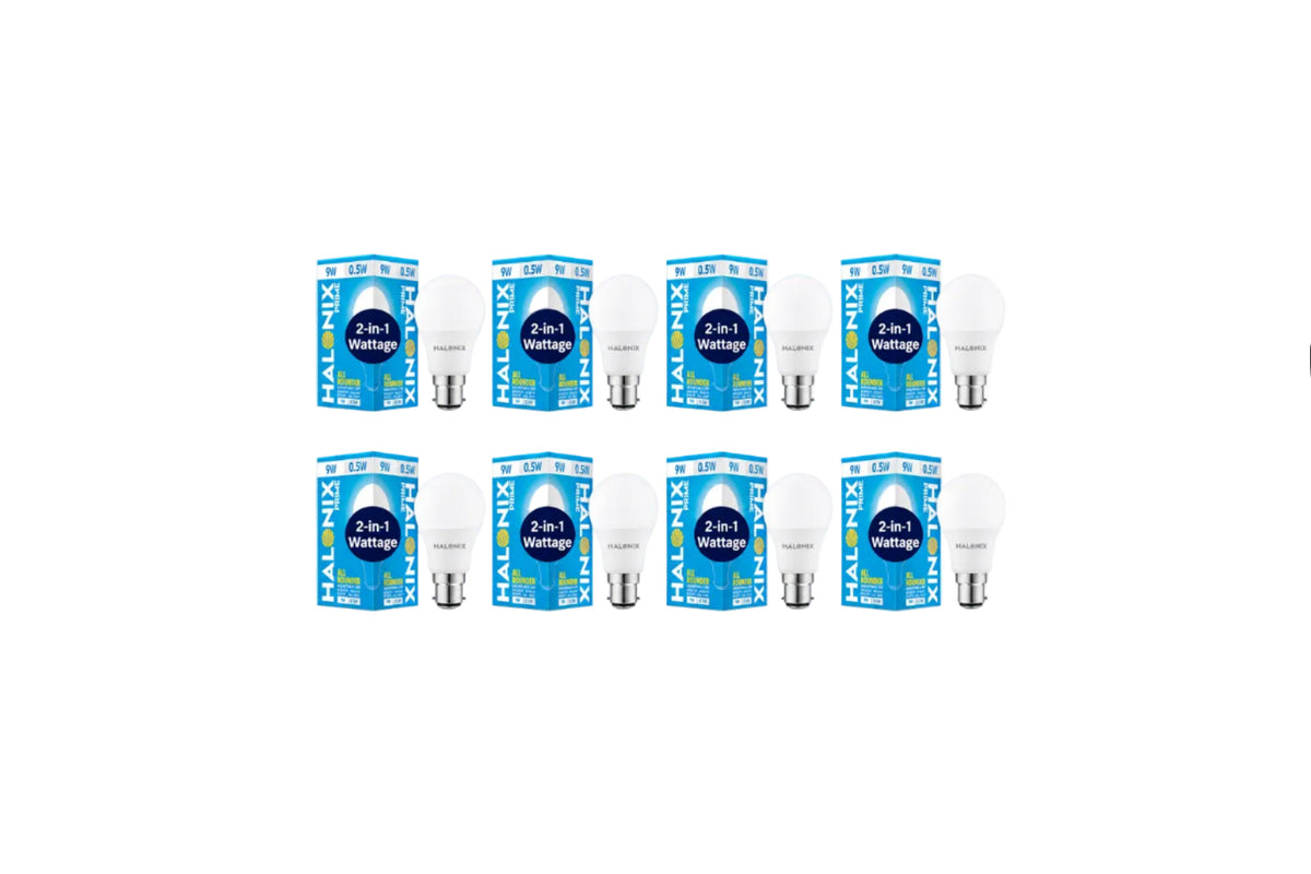 Halonix 2-in-1 Dimmable 9W & 0.5W Multi Wattage Adjustable Light Led Bulb | All Rounder led Bulb Base B22D | Pack of 8