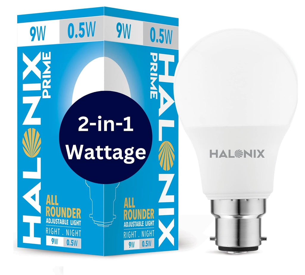 Halonix 2-in-1 Dimmable 9W & 0.5W Multi Wattage Adjustable Light Led Bulb | All Rounder led Bulb Base B22D | Pack of 8