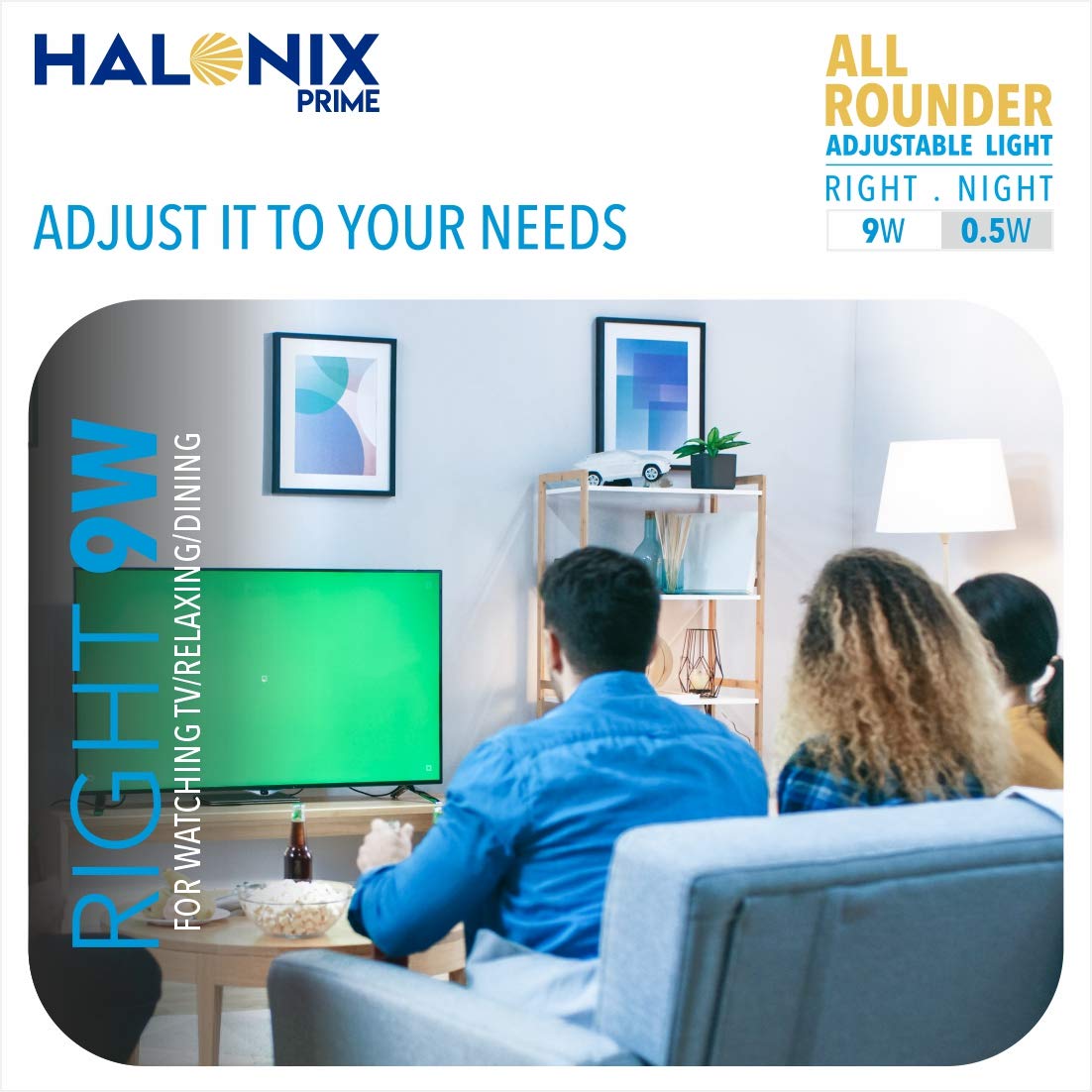 Halonix 2-in-1 Dimmable 9W & 0.5W Multi Wattage Adjustable Light Led Bulb | All Rounder led Bulb Base B22D | Pack of 8