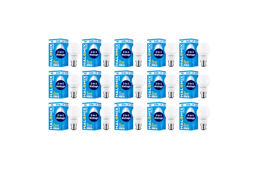 Halonix 2-in-1 Dimmable 9W & 0.5W Multi Wattage Adjustable Light Led Bulb | All Rounder led Bulb Base B22D | Pack of 15