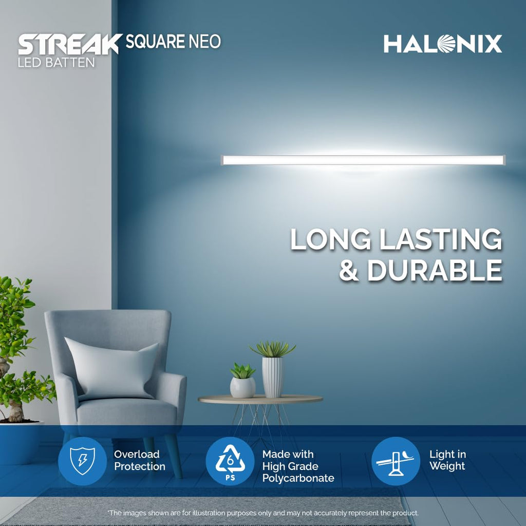 Halonix 20W LED Batten / Led Tubelight | 4-ft Tubelight for Living Room & Bedroom | Cool day light | Pack 2