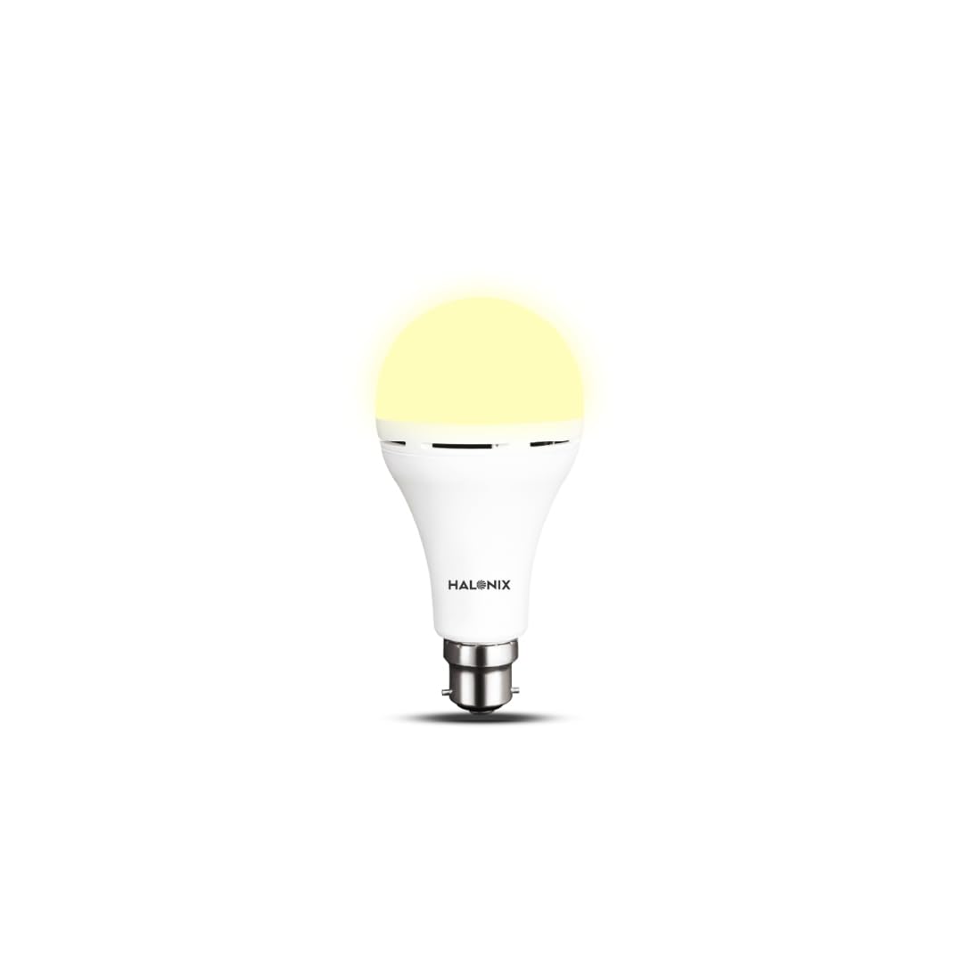 Halonix 8.5W Rechargeable Emergency Inverter LED Bulb | Emergency Light | Upto 4 Hours Battery | B22D | 1 Year - Warranty (Pack of 1, Warm Yellow)