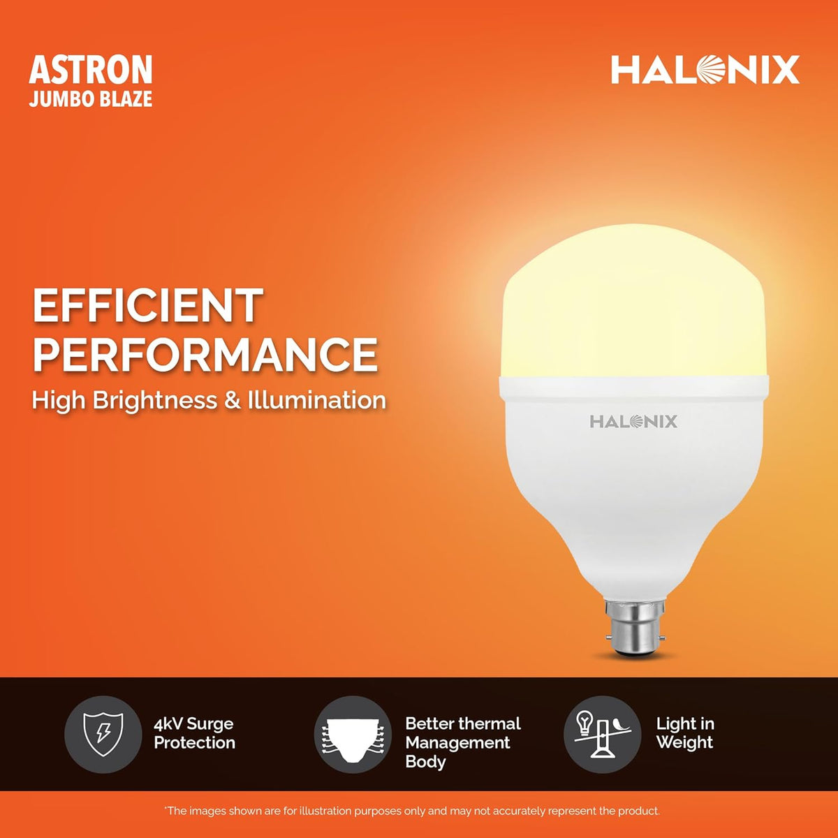 Halonix Jumbo 30W Higher Wattage Yellow Led Bulb | Warm White Led Bulb | Base- B22 | Energy Efficient | Surge Protection | Pack of 1