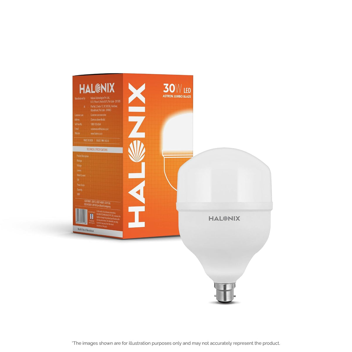 Halonix Jumbo 30W higher wattage Led Bulb | Cool Day Light (6500K)| Base- B22 | Energy Efficient | Surge Protection | Pack of 4