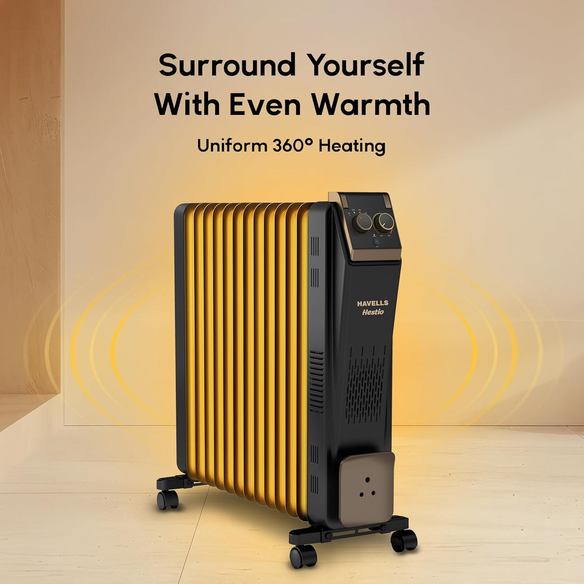 Havells 13 Fin Oil Filled Room Heater (OFR) | Advanced New U-Tech Fast Heating Fins with 10-Year Warranty | 2900W | ISI Approved | PTC Fan Heater | Inclined Control Panel | Black