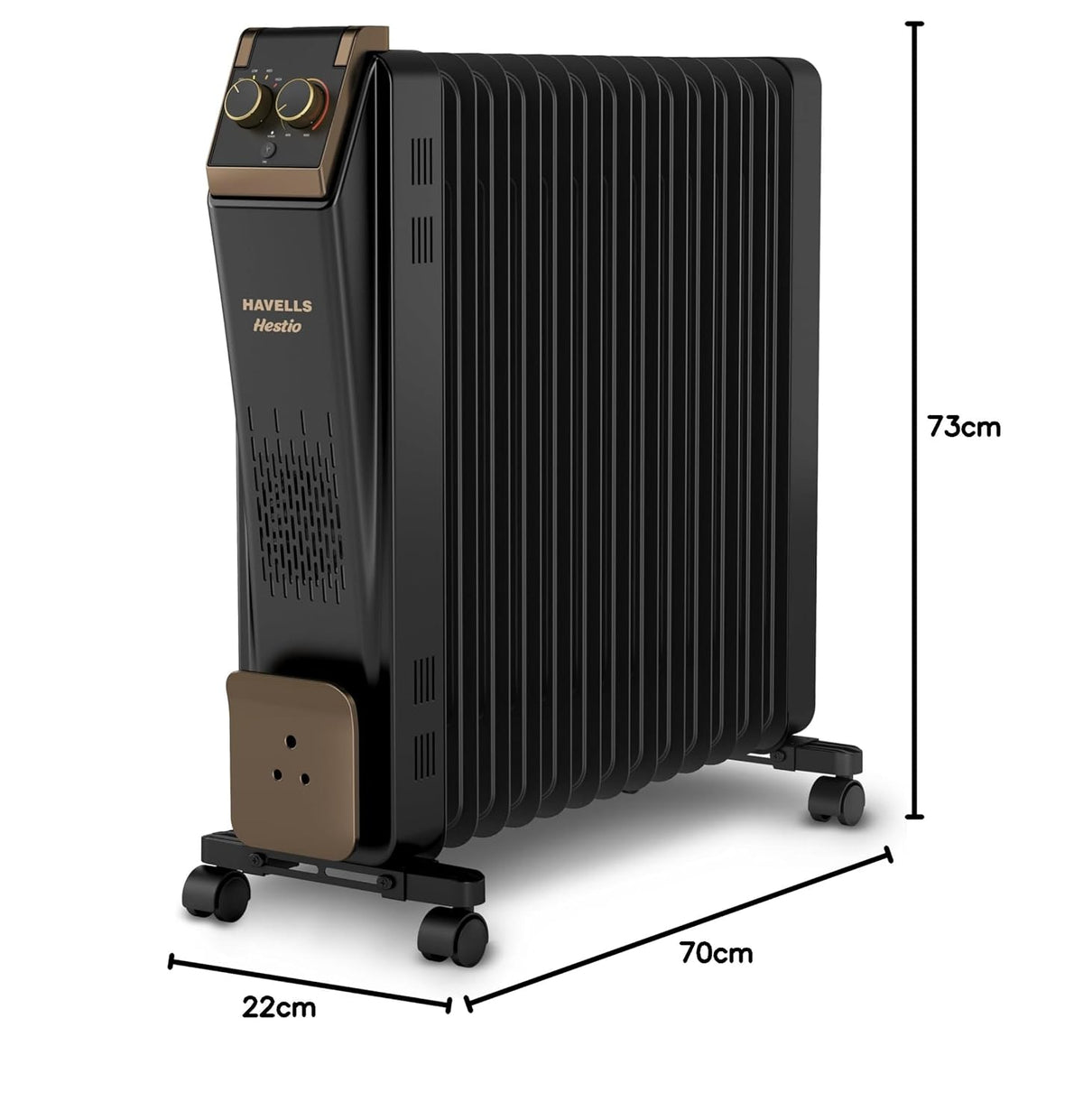 Havells 13 Fin Oil Filled Room Heater (OFR) | Advanced New U-Tech Fast Heating Fins with 10-Year Warranty | 2900W | ISI Approved | PTC Fan Heater | Inclined Control Panel | Black