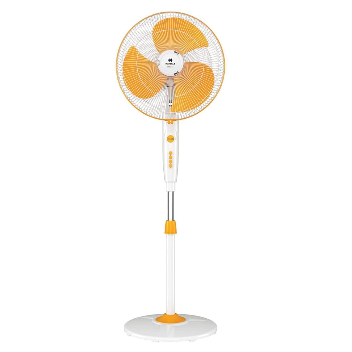Havells 400mm High Speed Pedestal Fan | Strong & Stable Base | Thermal Overload Protector | Jerk Free Oscillation, Smooth Swing Operation | 2 Year Warranty | White & Yellow | Trendy