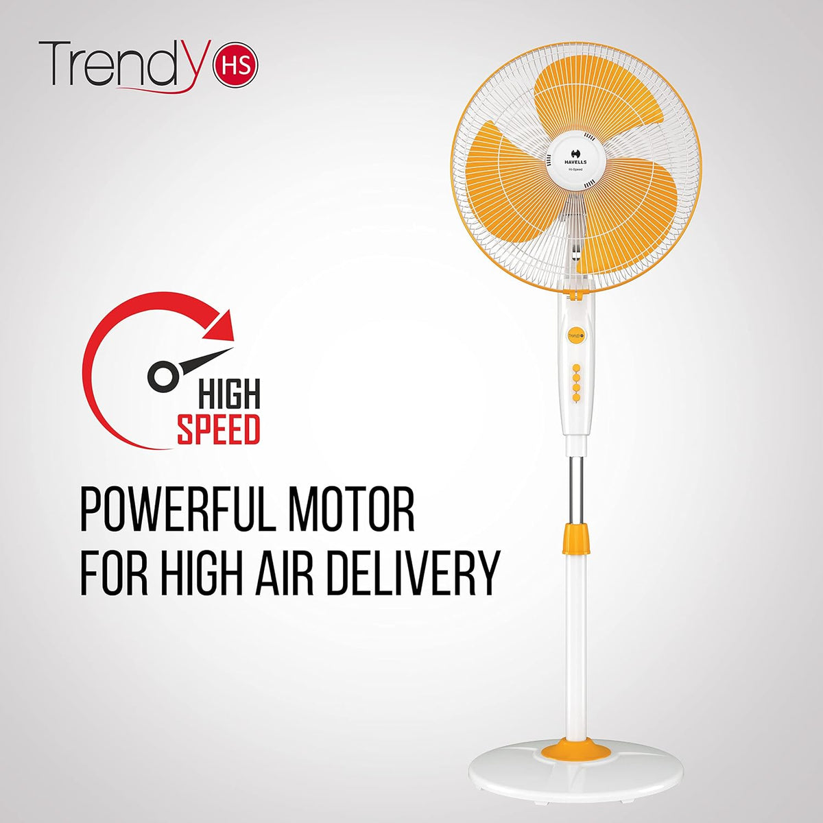 Havells 400mm High Speed Pedestal Fan | Strong & Stable Base | Thermal Overload Protector | Jerk Free Oscillation, Smooth Swing Operation | 2 Year Warranty | White & Yellow | Trendy