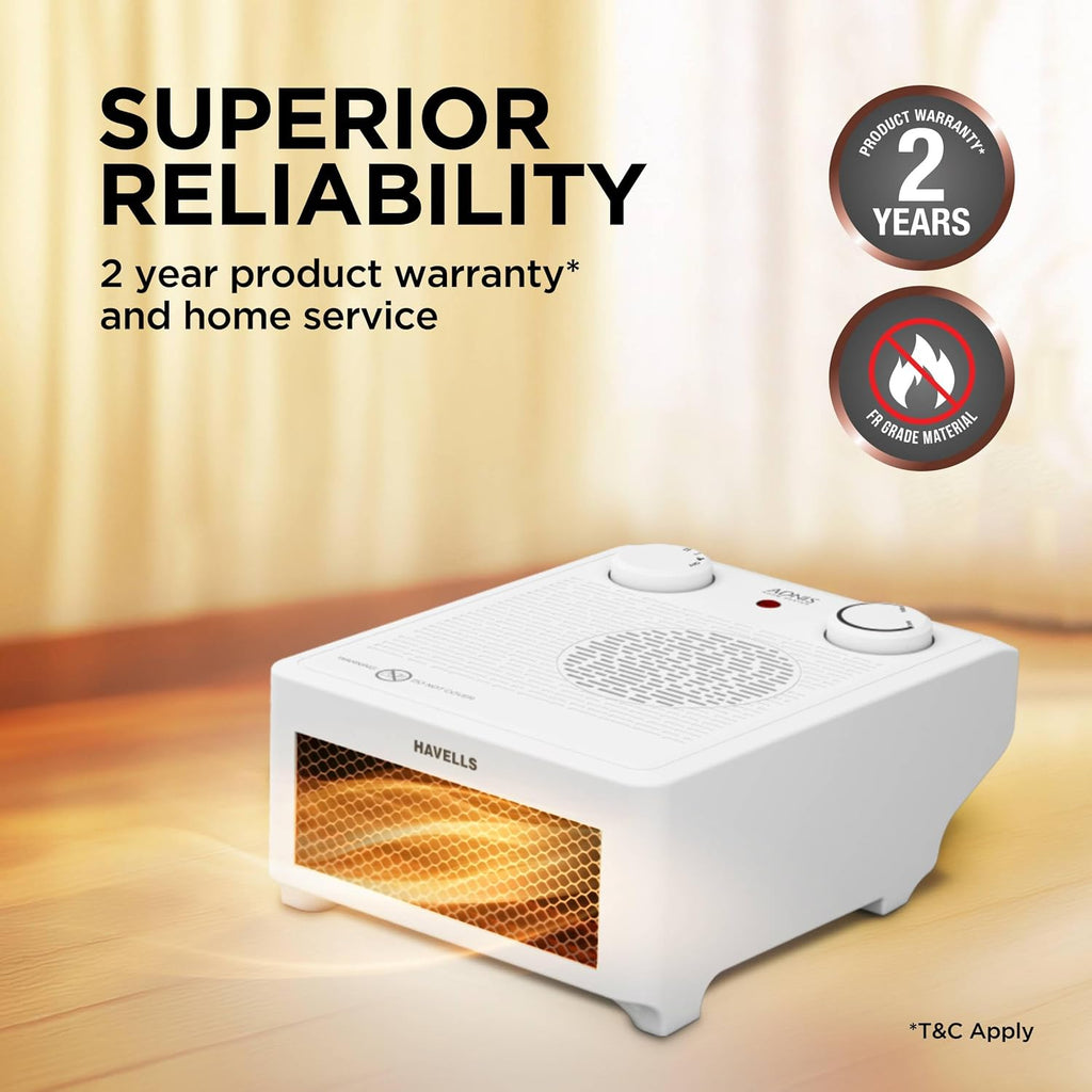 Havells Adnis Room Heater| Dual Heat Setting 900/1800 Watt| Safety with Overheat Protection| Adjustable Thermostat Control Knob| Fire Retardant Material| Cool Fan Function| 2 Year Warranty (White)