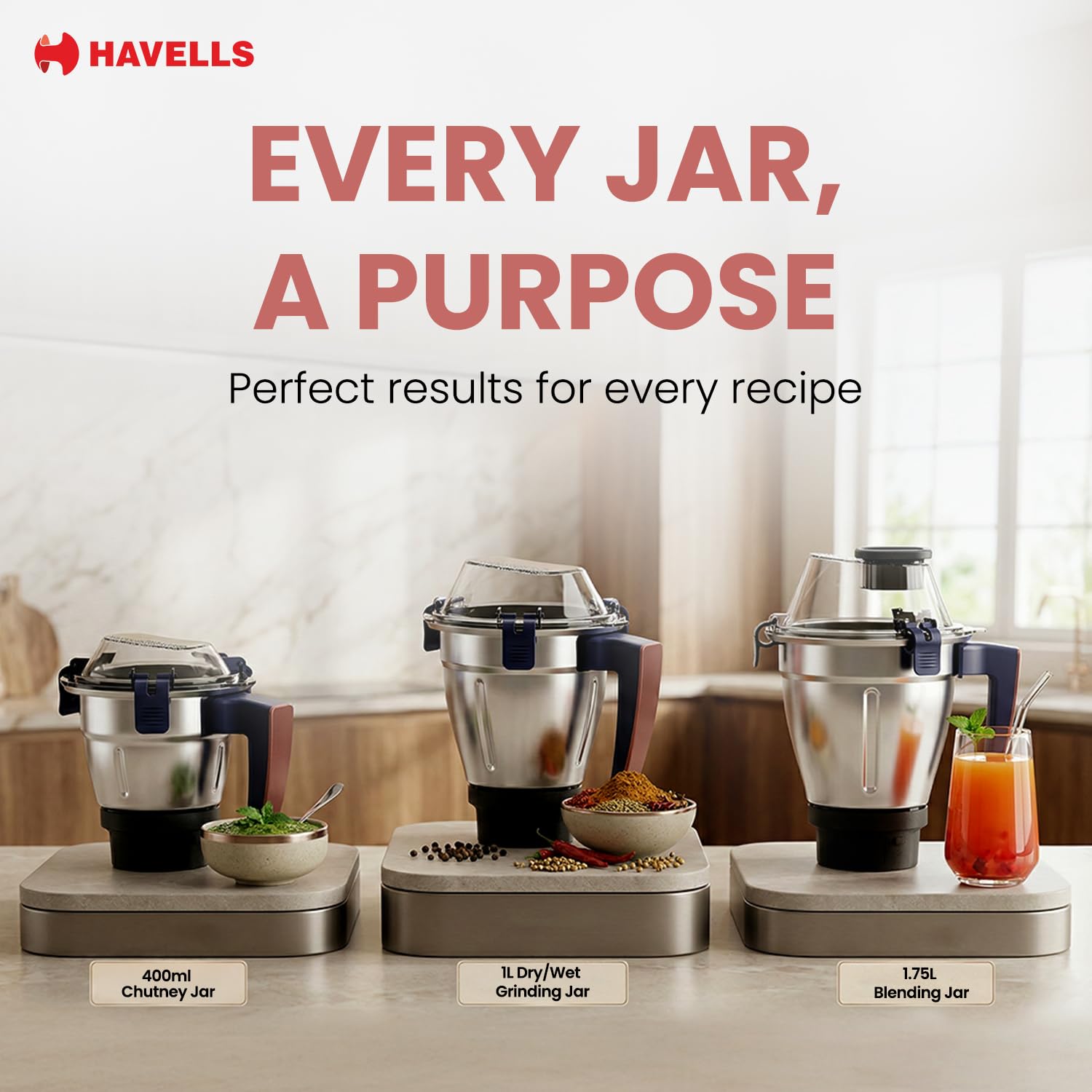Havells Atomica 1000W 3 Jar Mixer Grinder