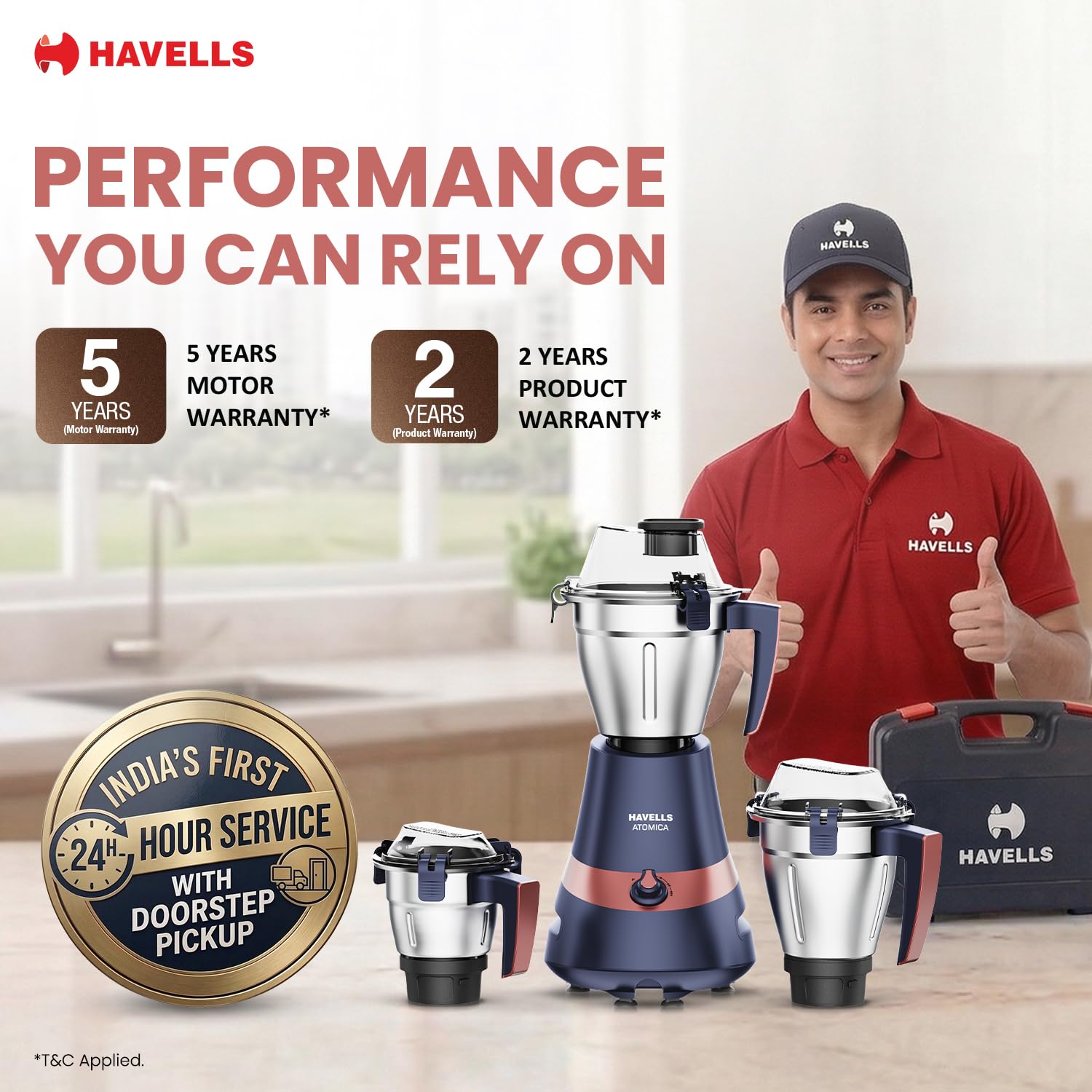 Havells Atomica 1000W 3 Jar Mixer Grinder