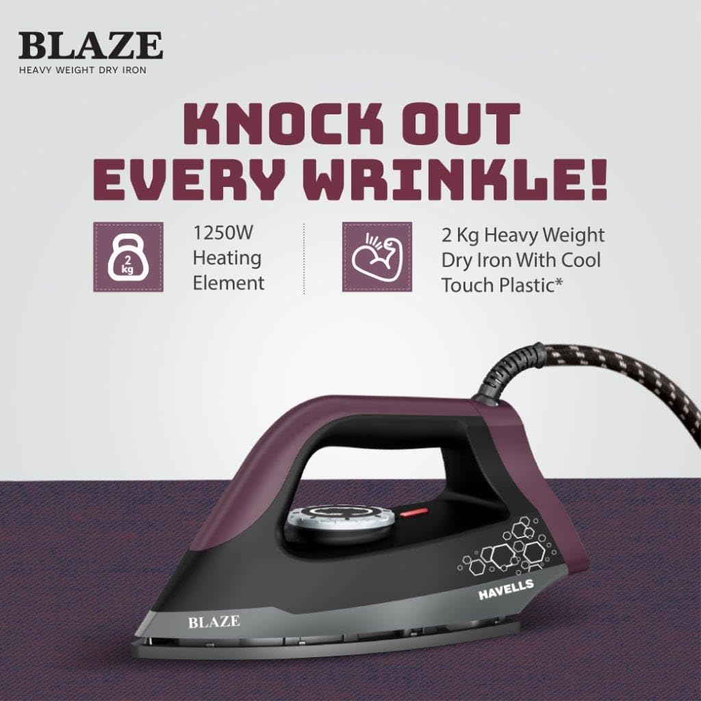 Havells Blaze Dry Iron 2 KG Heavy Weight Dry Iron| 1250W