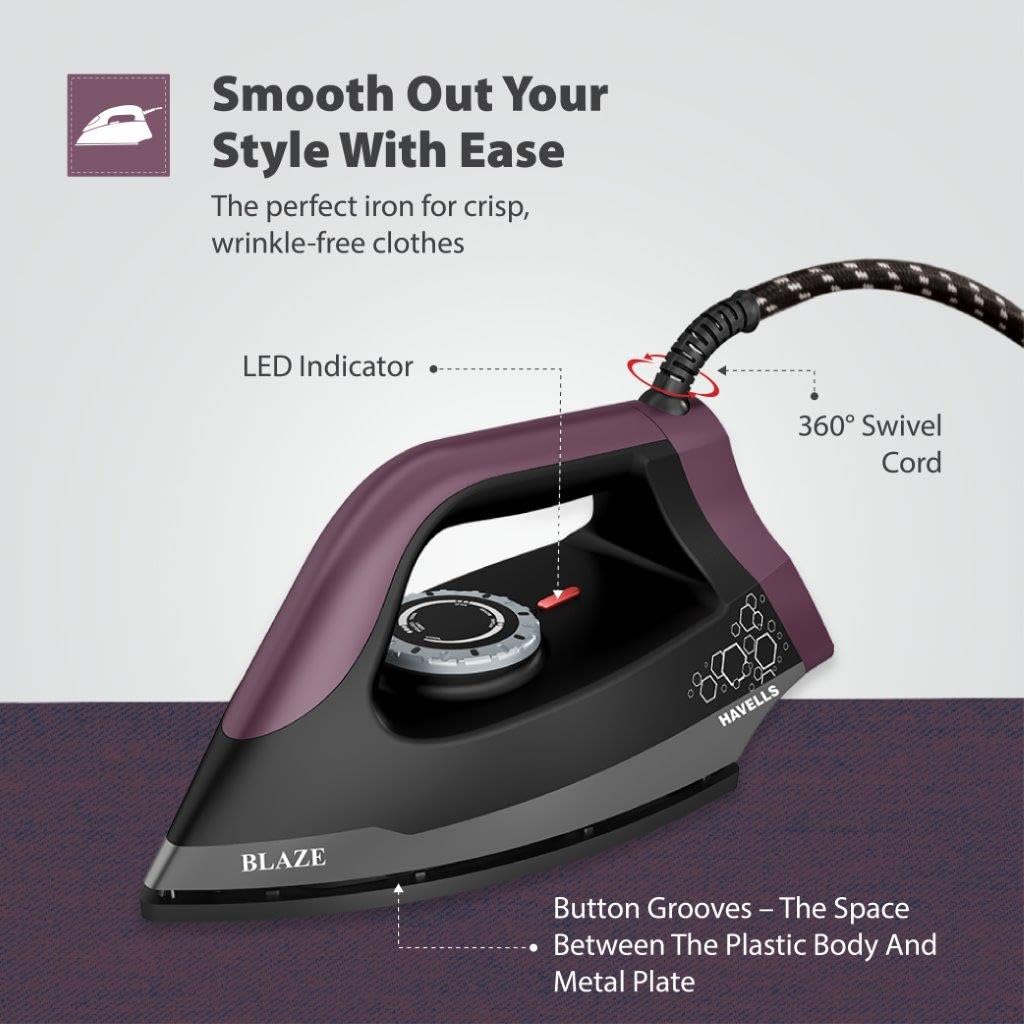Havells Blaze Dry Iron 2 KG Heavy Weight Dry Iron| 1250W