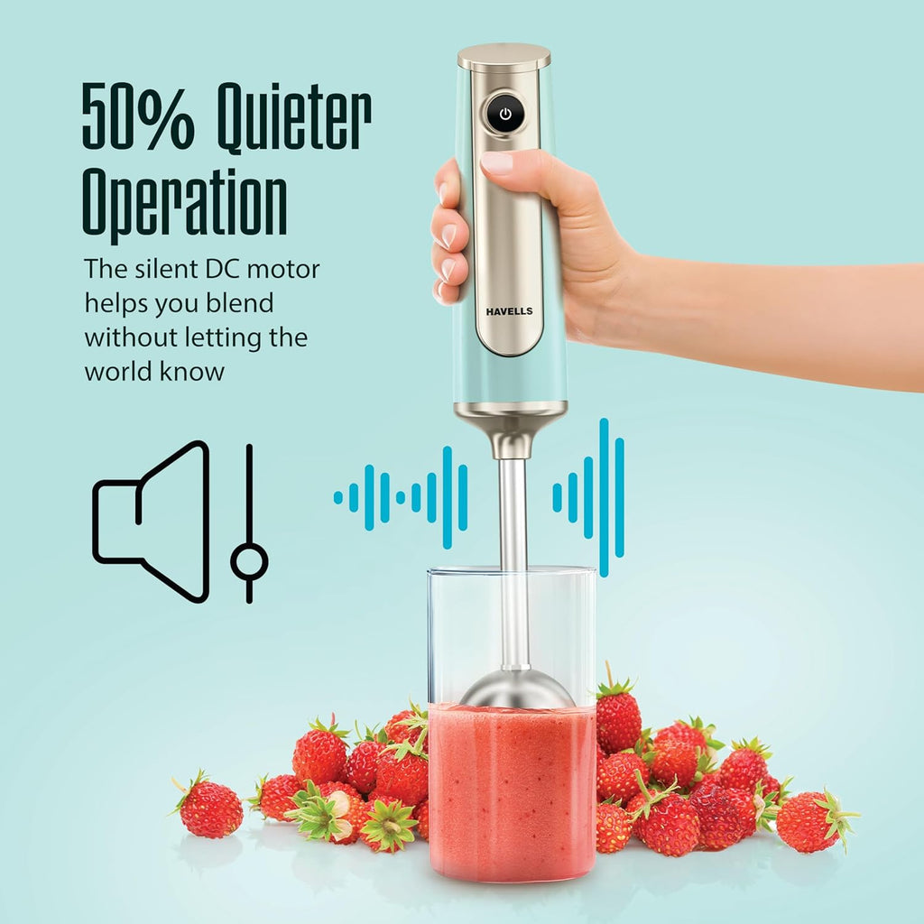 Havells CRAFT Hand Blender|50% Quieter Operation|Easy Blending with 300 Watt Power|Food Grade Material - SS304 Shaft and Blade|Ergonomic One Button Operation|2Yrs Manufacturer Warranty(Blue & Gold)