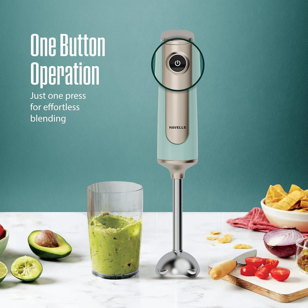Havells CRAFT Hand Blender|50% Quieter Operation|Easy Blending with 300 Watt Power|Food Grade Material - SS304 Shaft and Blade|Ergonomic One Button Operation|2Yrs Manufacturer Warranty(Blue & Gold)