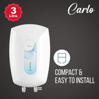 Havells Carlo 3 Litre Instant Water Heater(Geyser)|Heavy Duty Heating Element|SS 304 L Inner Tank|Bi-color Indicator|High Working Pressure|Rust & shock Proof Body|5 Year Tank Warranty