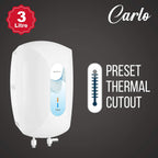Havells Carlo 3 Litre Instant Water Heater(Geyser)|Heavy Duty Heating Element|SS 304 L Inner Tank|Bi-color Indicator|High Working Pressure|Rust & shock Proof Body|5 Year Tank Warranty