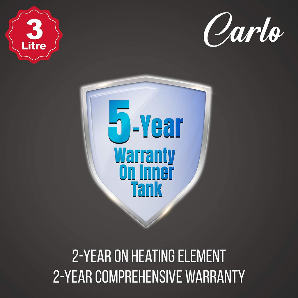 Havells Carlo 3 Litre Instant Water Heater(Geyser)|Heavy Duty Heating Element|SS 304 L Inner Tank|Bi-color Indicator|High Working Pressure|Rust & shock Proof Body|5 Year Tank Warranty