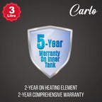 Havells Carlo 3 Litre Instant Water Heater(Geyser)|Heavy Duty Heating Element|SS 304 L Inner Tank|Bi-color Indicator|High Working Pressure|Rust & shock Proof Body|5 Year Tank Warranty