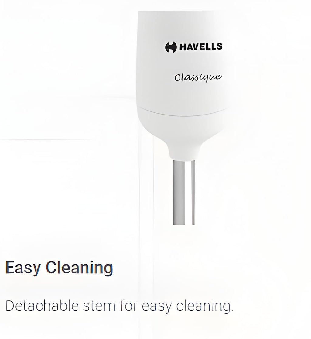 Havells Classique- S Low Noise 300 watt Hand Blender with Detachable Stainless Steel Stem, Double Bush,Copper Motor & 2 Years Warranty(Violet and white)