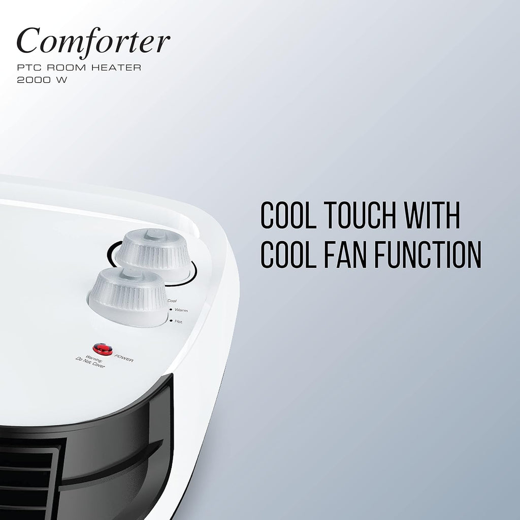 Havells Comforter 2000 Watt Room Heater with Overheat Protection| Easy to Carry for Bedroom and Office| Adjustable Thermostat Control Knob & Adjustable Vent for Air Delivery (White and Black)