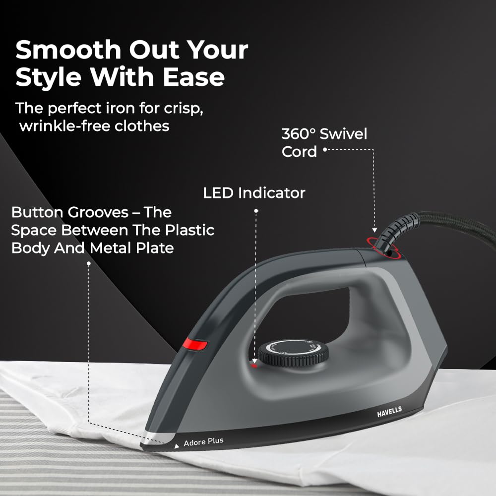 Havells Dry Iron Adore Plus 1100 Watts, Iron Press