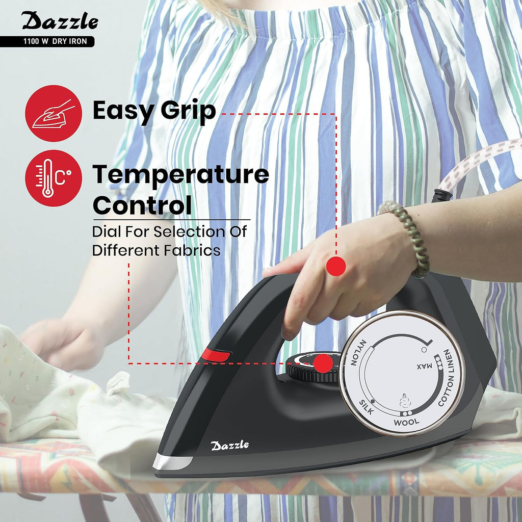 Havells Dry Iron Dazzle 1100 Watts, Iron Press, Greblon Non Sick Soleplate with German Technology