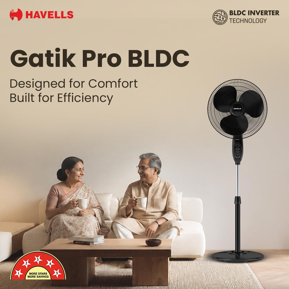 Havells Gatik Pro 400mm BLDC Pedestal Fan| 120 Ribs Guard for Safety| Smooth Oscillation| Heavy Base| ISI Marked | 2 Year Warranty | Black