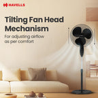 Havells Gatik Pro 400mm BLDC Pedestal Fan| 120 Ribs Guard for Safety| Smooth Oscillation| Heavy Base| ISI Marked | 2 Year Warranty | Black
