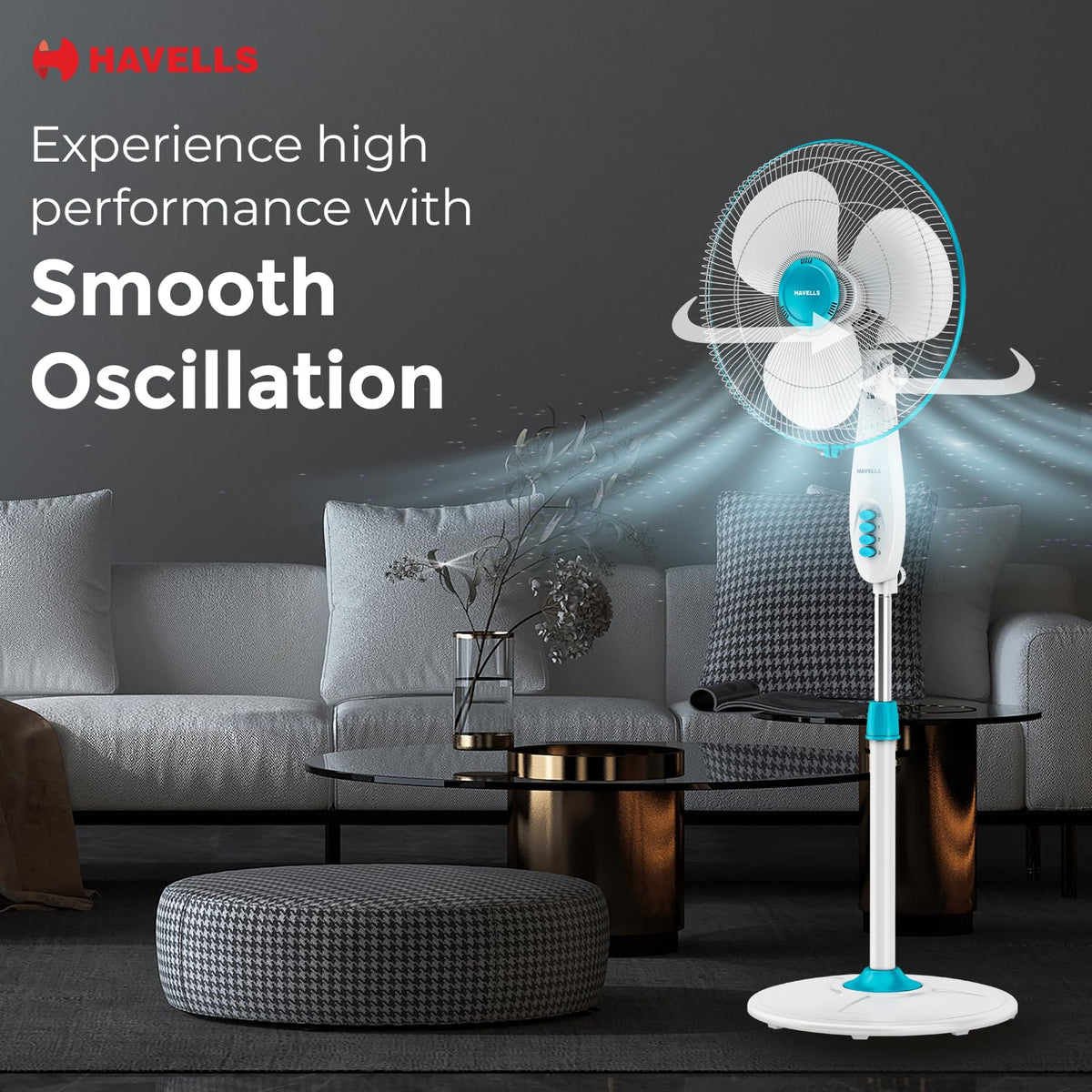 Havells Gatik Pro 400mm Pedestal Fan| 120 Ribs Guard for Safety| Smooth Oscillation| Heavy Base| ISI Marked | 2 Year Warranty | Blue