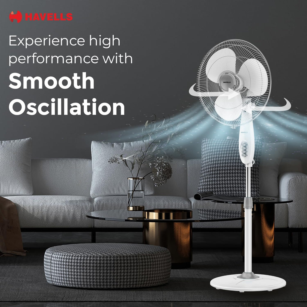 Havells Gatik Pro 400mm Pedestal Fan| 120 Ribs Guard for Safety| Smooth Oscillation| Heavy Base| ISI Marked | 2 Year Warranty | Grey