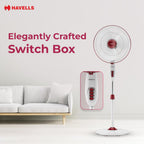 Havells Gatik Pro 400mm Pedestal Fan| 120 Ribs Guard for Safety| Smooth Oscillation| Heavy Base| ISI Marked | 2 Year Warranty | Wine Red
