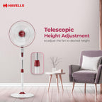 Havells Gatik Pro 400mm Pedestal Fan| 120 Ribs Guard for Safety| Smooth Oscillation| Heavy Base| ISI Marked | 2 Year Warranty | Wine Red