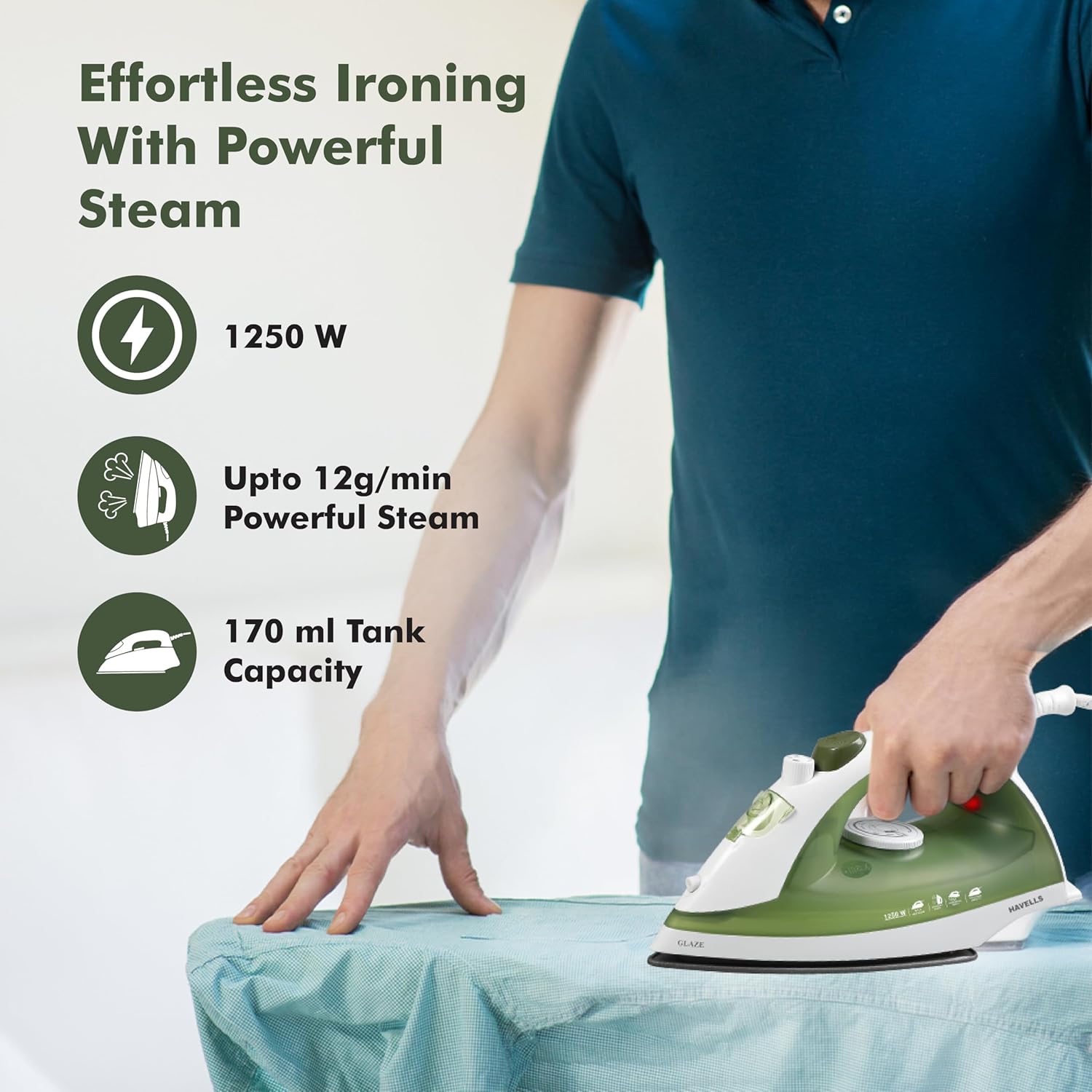 Havells Glaze 1250 Watts Steam Iron with Self Cleaning Function