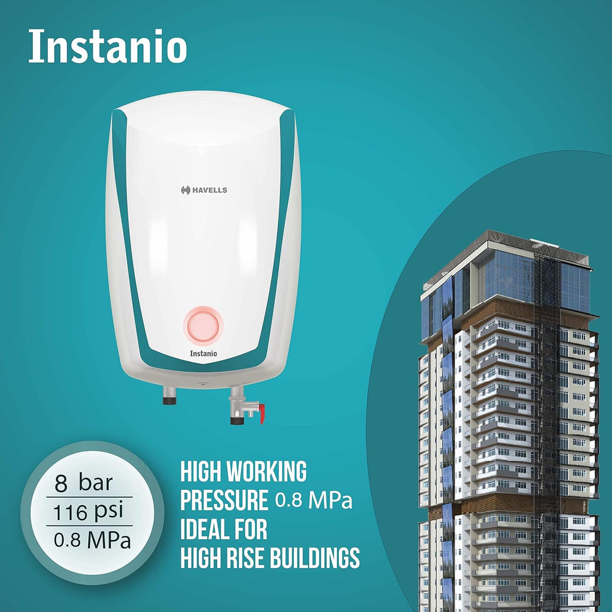 Havells Instanio 10L Storage Water Heater(Geyser)|Faster Heating|Safer to use|Saves electricity|Engineered for Hard Water|Color Changing LED Indicator|Anti Rust Tank|Mcoloy Heating Element (2000W)