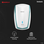 Havells Instanio 3L Instant Water Heater(Geyser)| Temp. Sensing LED Indicator| Rust & Shock Proof Body| ISI Marked|Warranty: 5 year on Inner Tank| High Rise Compatible (White Blue)