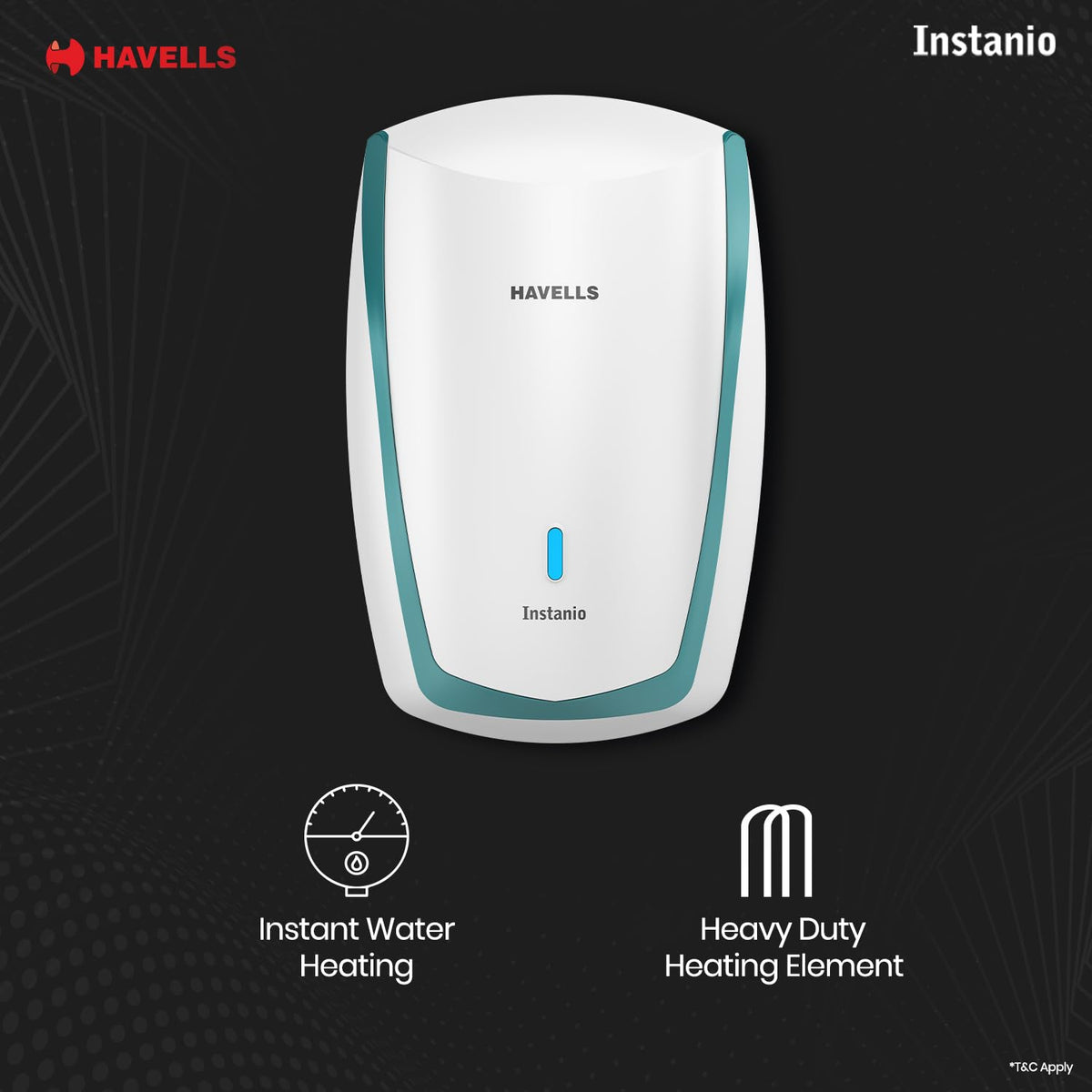 Havells Instanio 3L Instant Water Heater(Geyser)| Temp. Sensing LED Indicator| Rust & Shock Proof Body| ISI Marked|Warranty: 5 year on Inner Tank| High Rise Compatible (White Blue)
