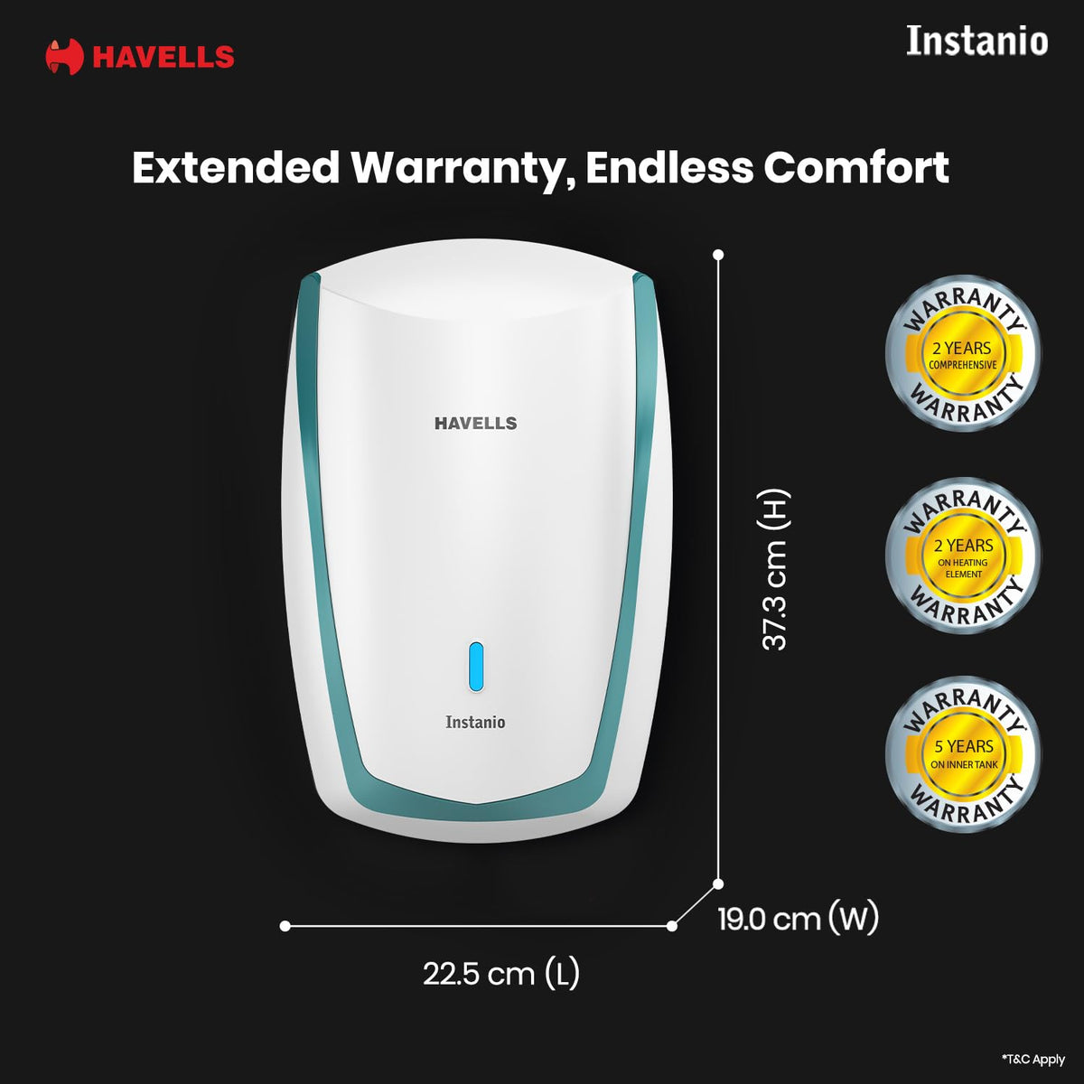 Havells Instanio 3L Instant Water Heater(Geyser)| Temp. Sensing LED Indicator| Rust & Shock Proof Body| ISI Marked|Warranty: 5 year on Inner Tank| High Rise Compatible (White Blue)